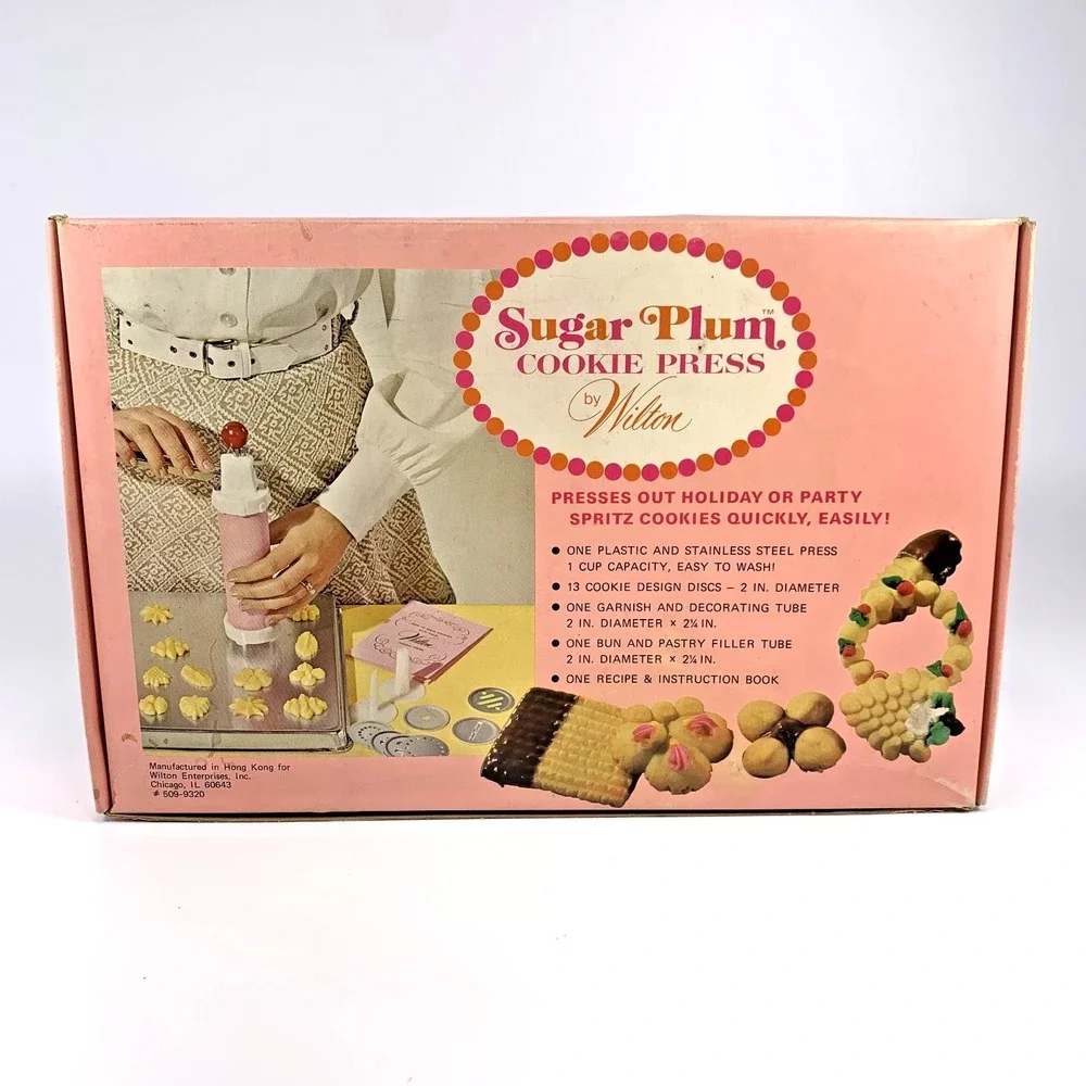 Vintage Wilton Sugar Plum Cookie Press Pink White 12 Disc 3 Cones‎ NEW-UNUSED
